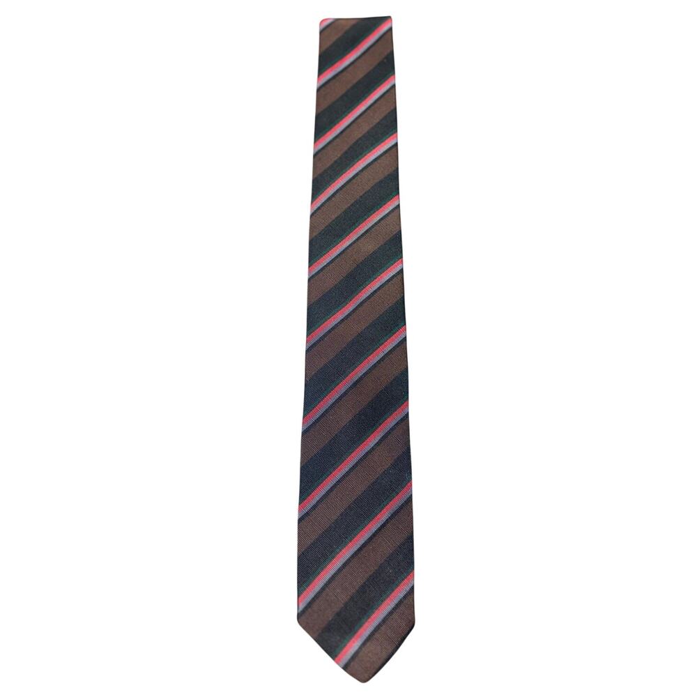 Vintage Atkinsons Neck Tie Multi Diagonal Stripe Silk Wool Irish Poplin Handmade
